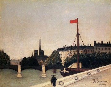 Notre Dame vista de la ile Saint Louis desde el quai henri iv 1909 Henri Rousseau Postimpresionismo Primitivismo ingenuo Pinturas al óleo